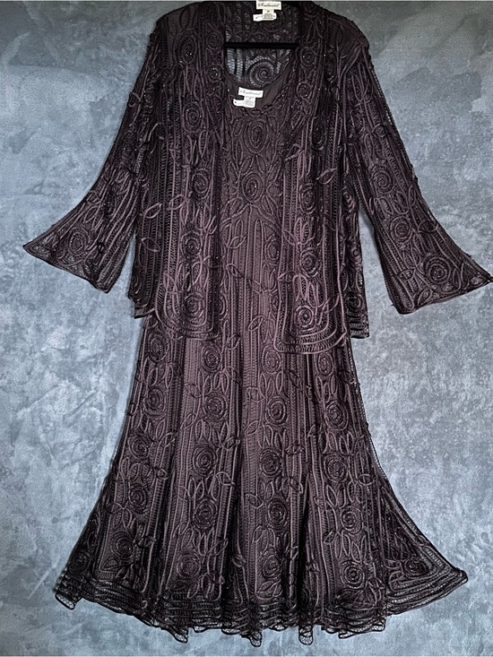 Soulmates Dresses & Skirts - Soulmates Chocolate Brown Silk Hand Crocheted Embroidered Maxi Dress & Jacket 2X